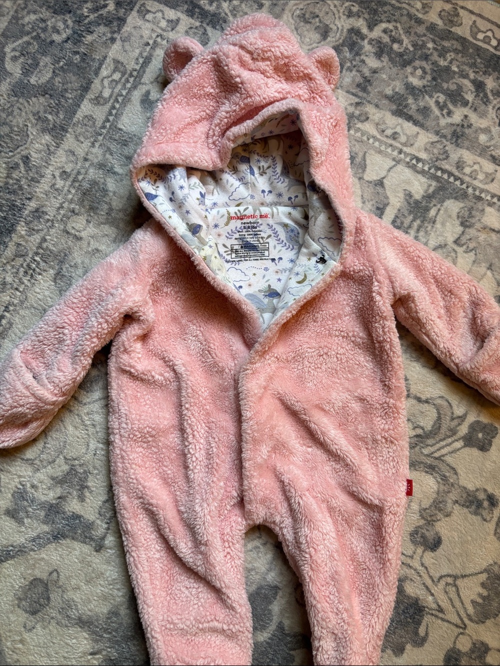 Magnetic Me Pink Plush Hooded Baby One-Piece with Ears